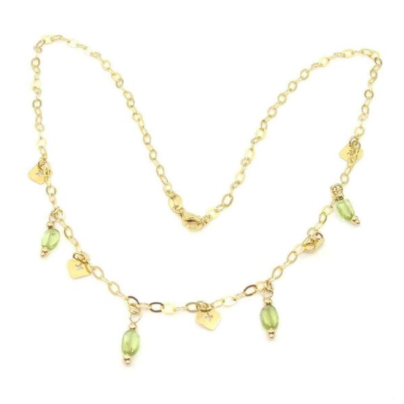 14K Yellow Gold Green Peridot Cross Dangle Necklace 16.5"